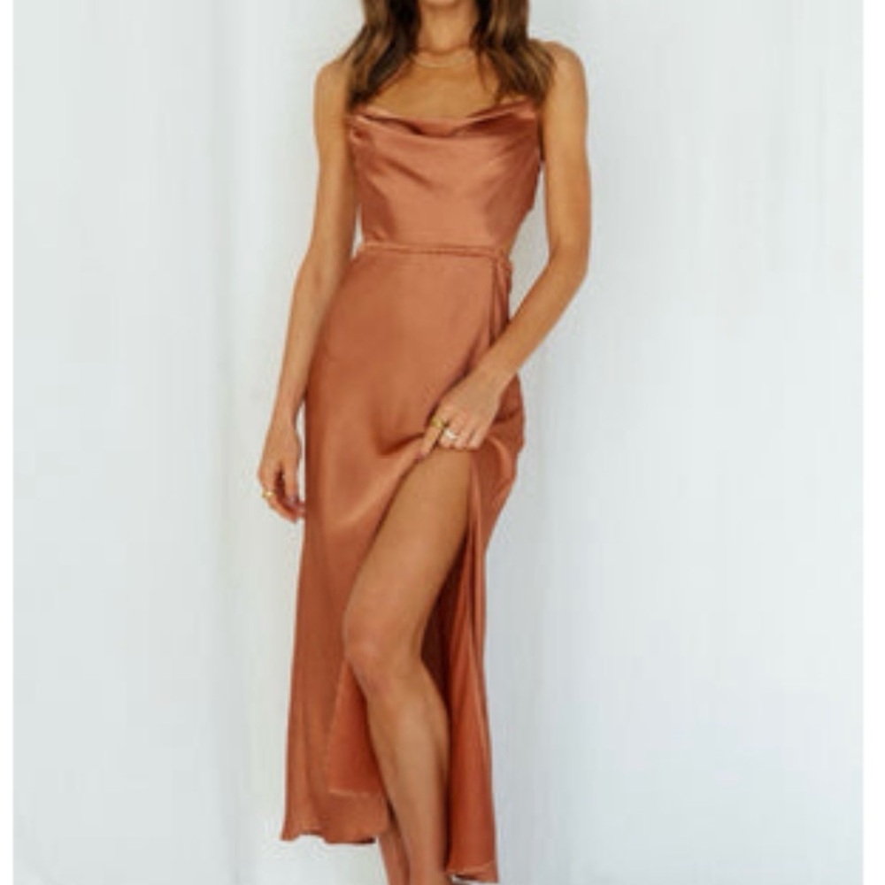 Hello Molly Elegant Tan Maxi Dress NWT